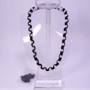 Neiman Marcus Lee Angel Glass Pearl Ribbed Ribbon Crystal Long Necklace NWT 450